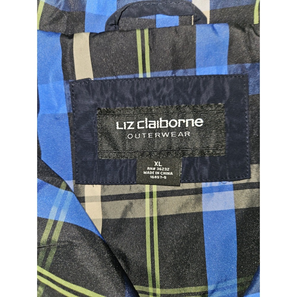 Liz Claiborne Women's Navy Blue Quilted Jacket Plaid Trim Button Front Coat XL - Picture 4 of 13